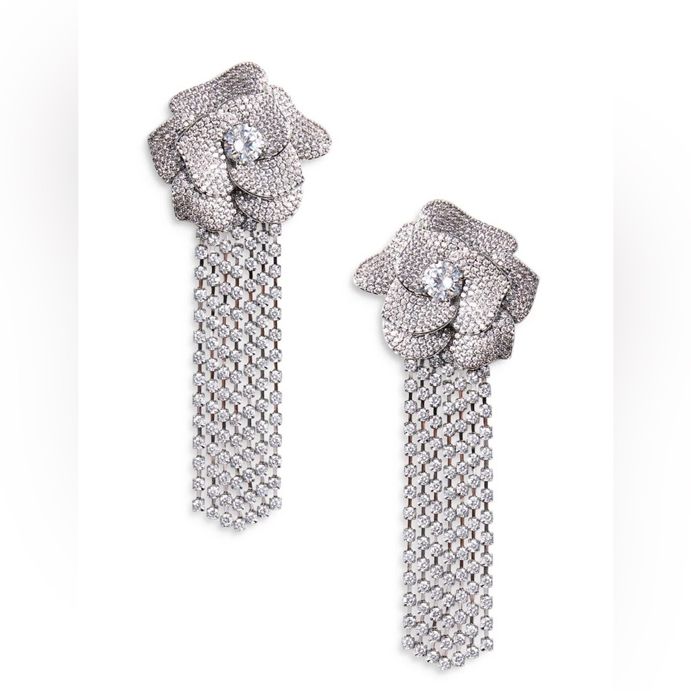 Self-Portrait Crystal Flower Droplet Earrings